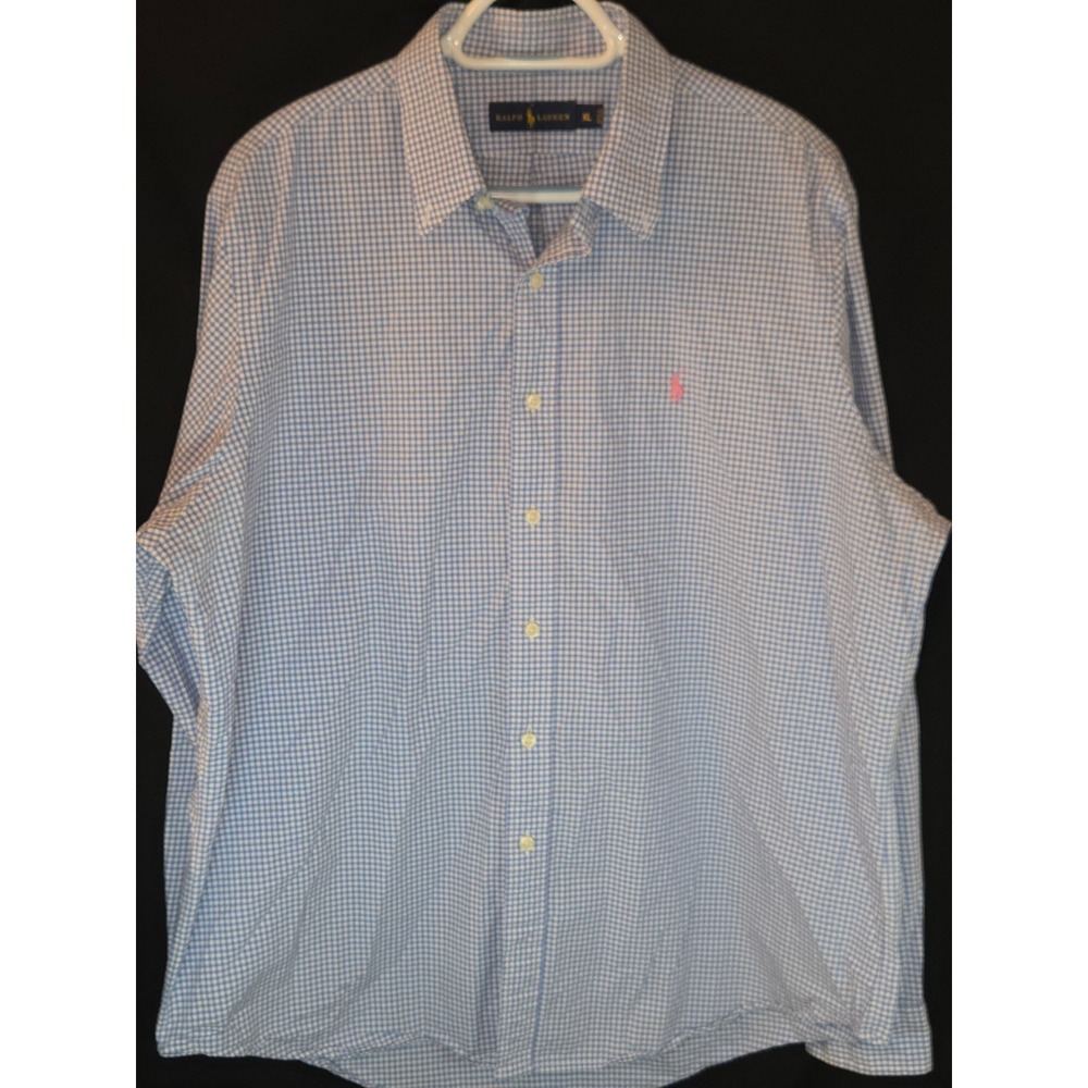 Ralph Lauren XL Blue Gingham Checkered Long‎ Sleeve Button Down Shirt